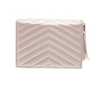 Neiman Marcus Quilted Chevron Clutch Bag Rose Gold Metallic Tassel Wristlet
